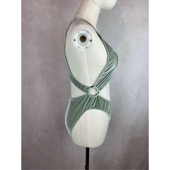 Victoria’s Secret Pink Velvet One Piece Cut Out Swim Green Size Medium - Picture 4 of 9